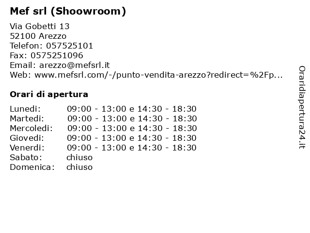 Orari di apertura Mef srl Shoowroom Via Gobetti